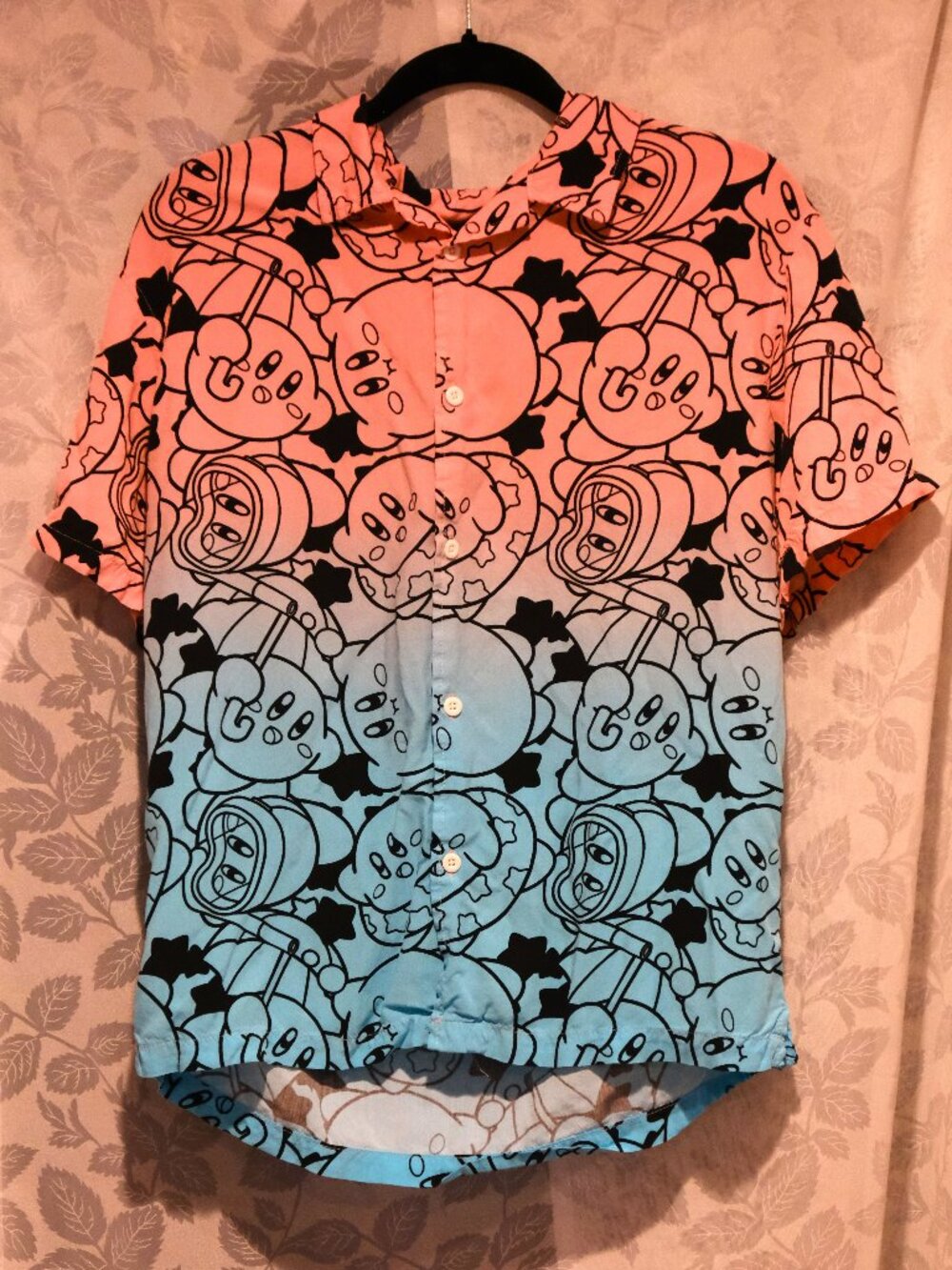 Nintendo Kirby Button Down Shirt Pink & Blue Size S Mens